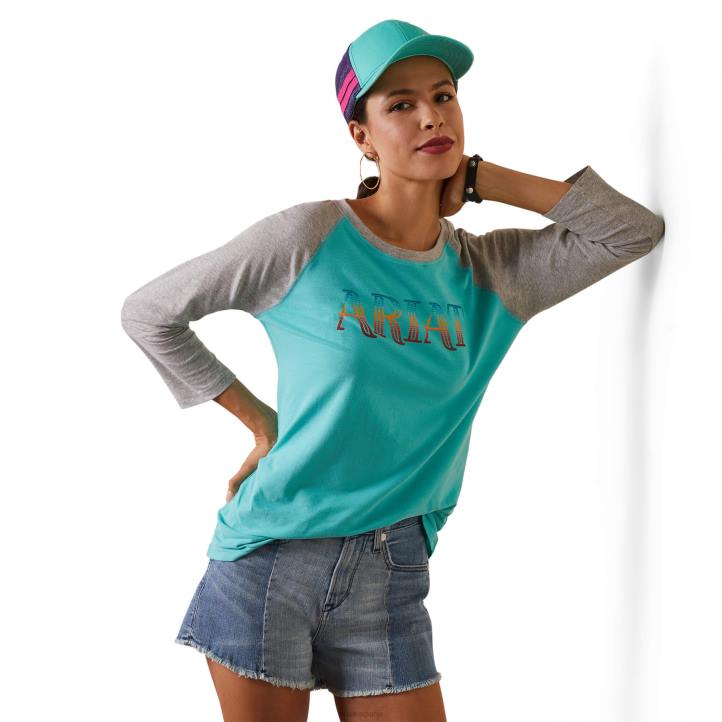 camiseta con rayas sarape Ariat mujer azul piscina/gris jaspeado tapas 044J2943