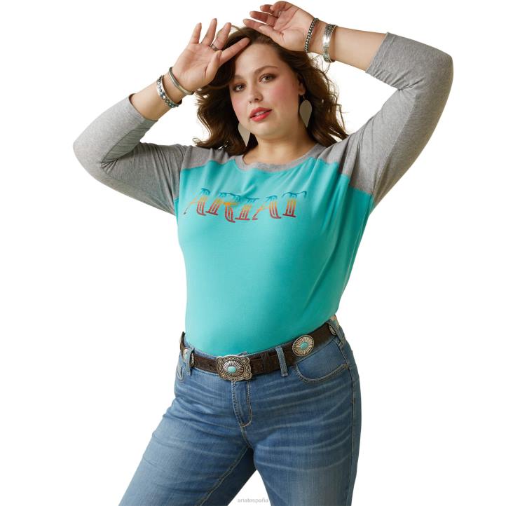 camiseta con rayas sarape Ariat mujer azul piscina/gris jaspeado tapas 044J2943
