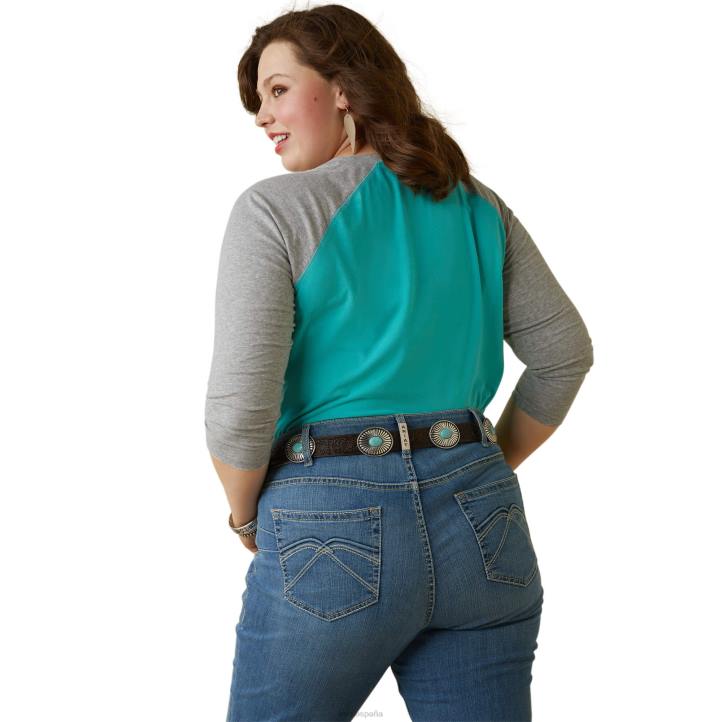 camiseta con rayas sarape Ariat mujer azul piscina/gris jaspeado tapas 044J2943