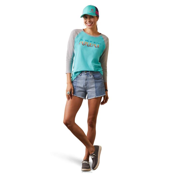 camiseta con rayas sarape Ariat mujer azul piscina/gris jaspeado tapas 044J2943