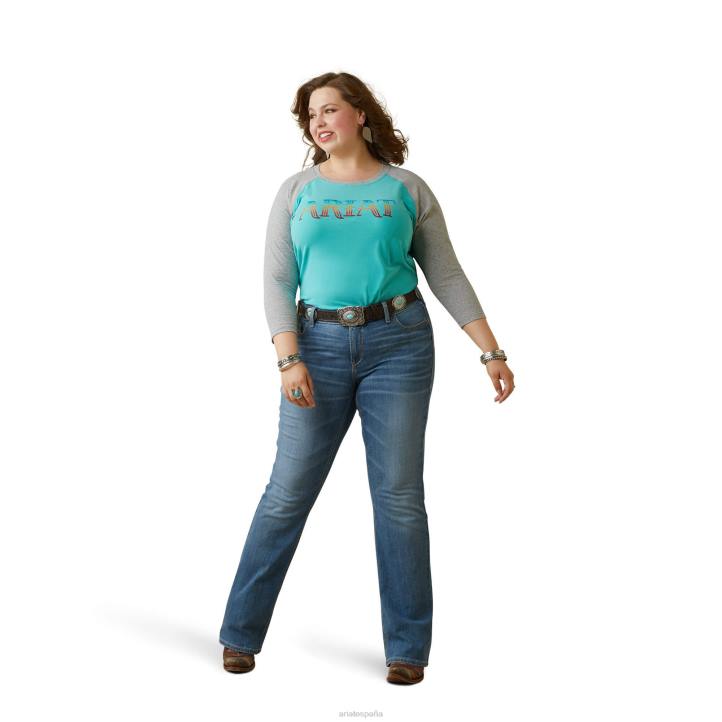 camiseta con rayas sarape Ariat mujer azul piscina/gris jaspeado tapas 044J2943