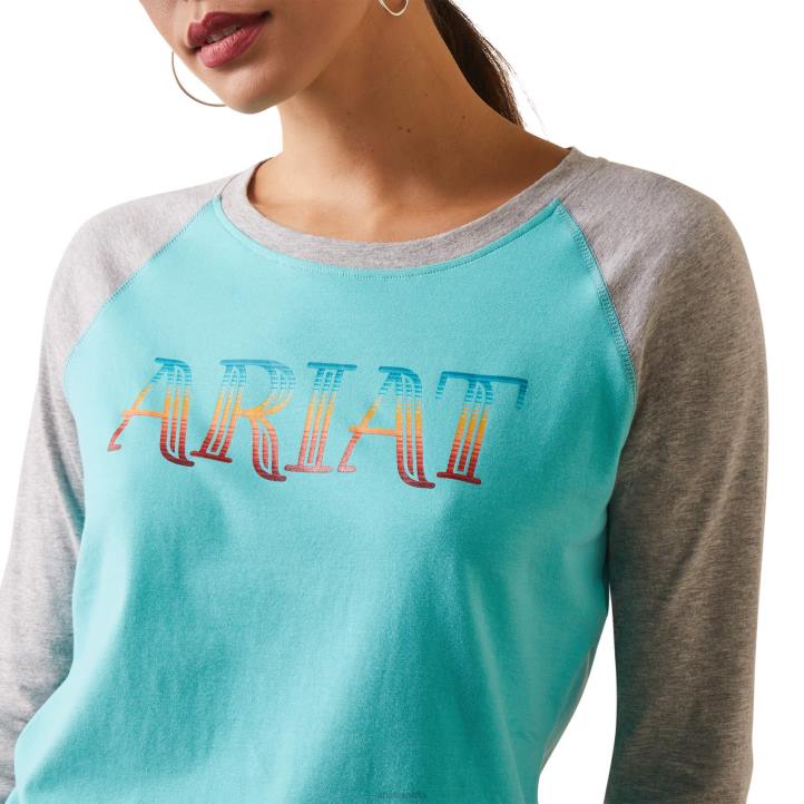 camiseta con rayas sarape Ariat mujer azul piscina/gris jaspeado tapas 044J2943