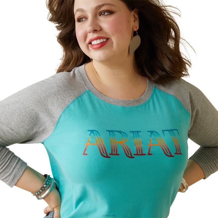 camiseta con rayas sarape Ariat mujer azul piscina/gris jaspeado tapas 044J2943