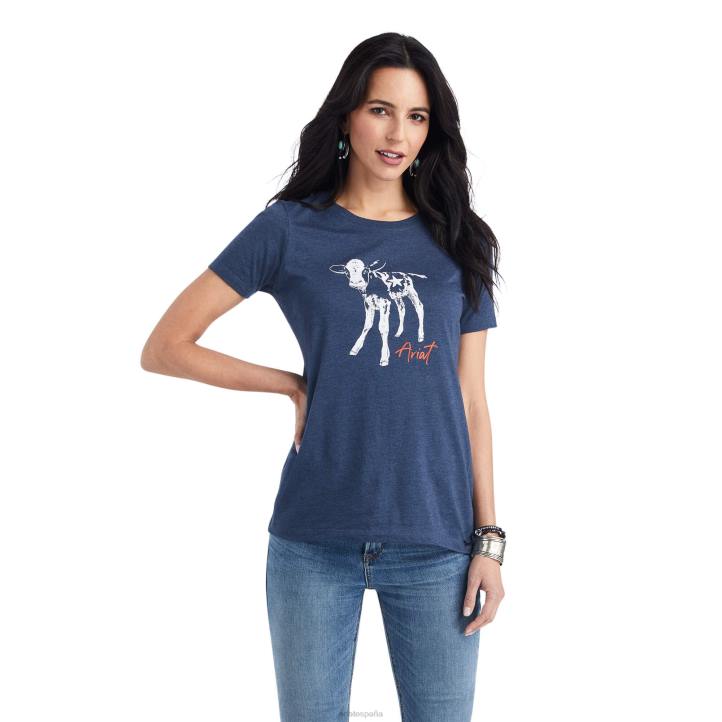 camiseta de becerro estrella Ariat mujer jaspeado azul marino tapas 044J2876
