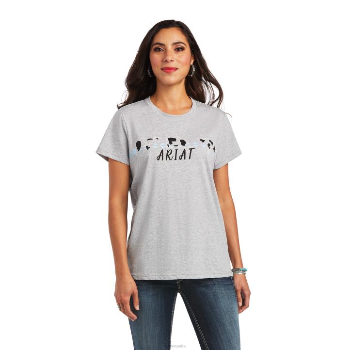 camiseta de pasto de vaca real Ariat mujer cuero gris tapas 044J3002
