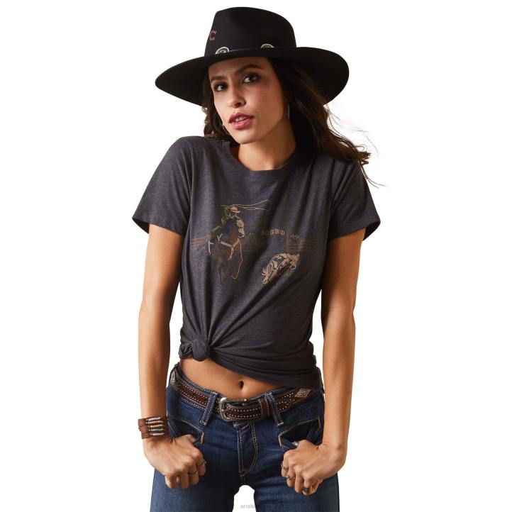 camiseta de puntadas de rodeo Ariat mujer brezo de carbón tapas 044J2789