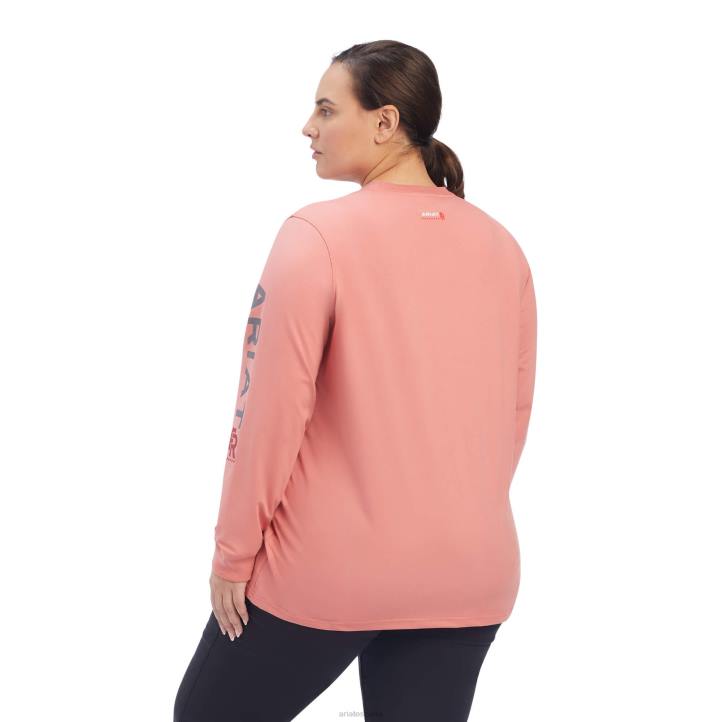 camiseta fr elástica con logo Ariat mujer rosa descolorida tapas 044J3074
