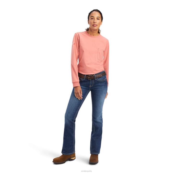 camiseta fr elástica con logo Ariat mujer rosa descolorida tapas 044J3074
