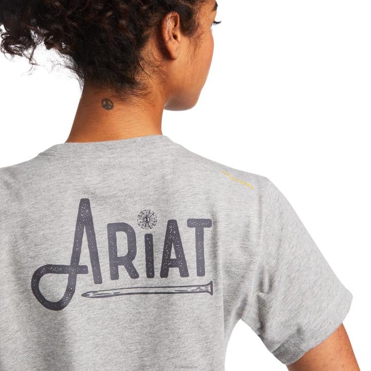camiseta gráfica de trabajador de barras de refuerzo Ariat mujer cuero gris tapas 044J3121