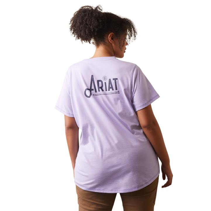 camiseta gráfica de trabajador de barras de refuerzo Ariat mujer lavanda tapas 044J3125