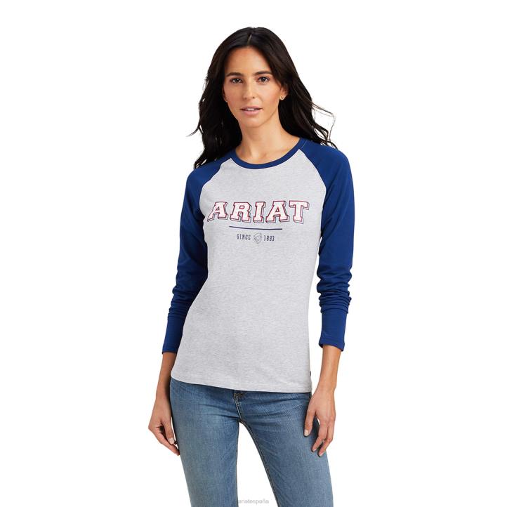 camiseta universitaria Ariat mujer azul estate/gris jaspeado tapas 044J3056