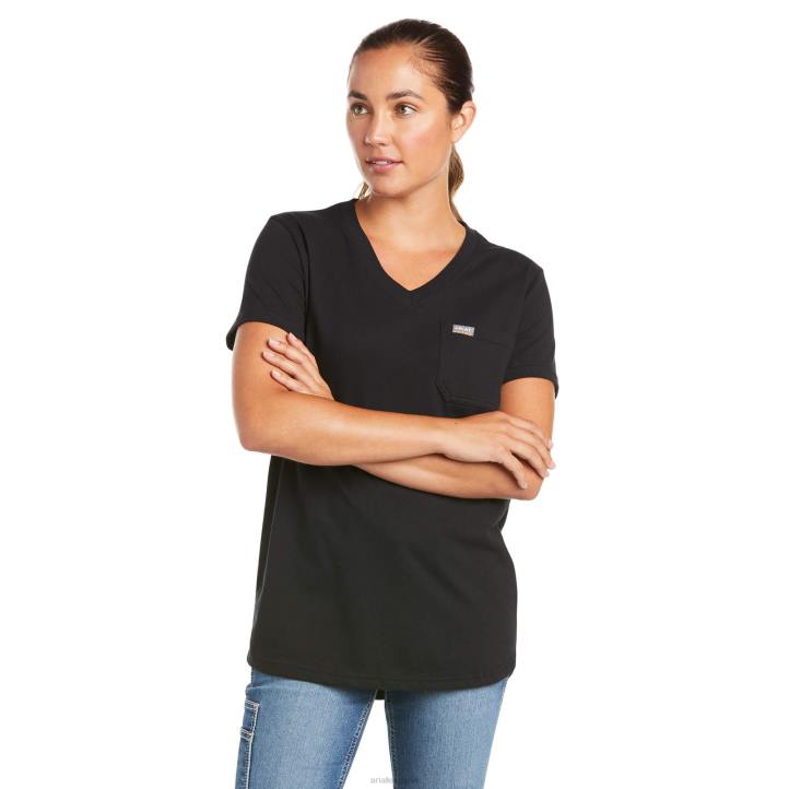 top reforzado de algodón con cuello en V Ariat mujer negro tapas 044J2881