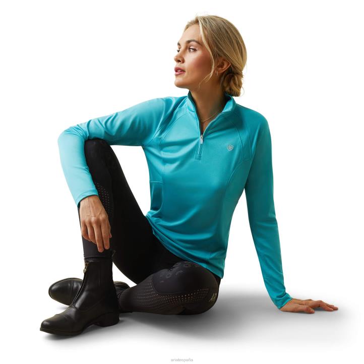Camiseta interior Sunstopper 2.0 con cremallera de 1/4 Ariat mujer azul maui tapas 044J2825