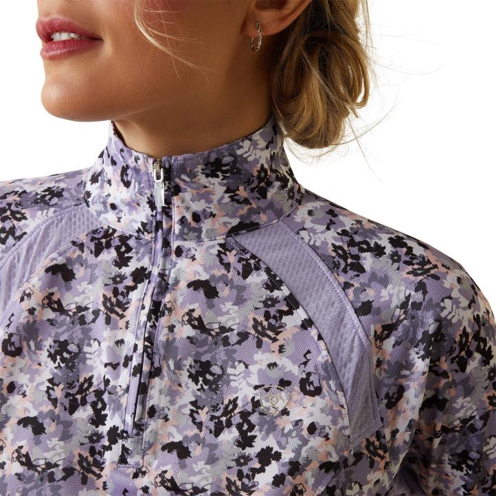 Camiseta interior Sunstopper 2.0 con cremallera de 1/4 Ariat mujer camuflaje gris floral tapas 044J3018