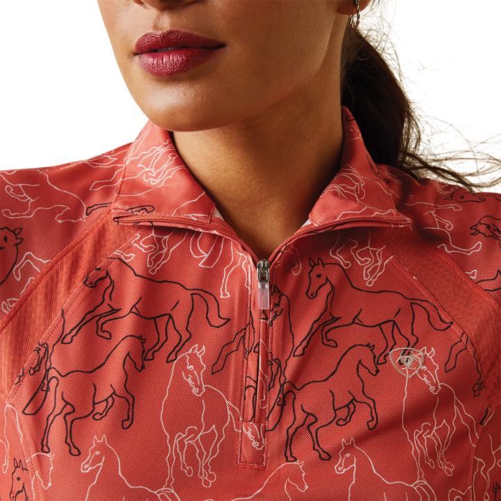 Camiseta interior Sunstopper 2.0 con cremallera de 1/4 Ariat mujer estampado de espejo siena tostada tapas 044J2829