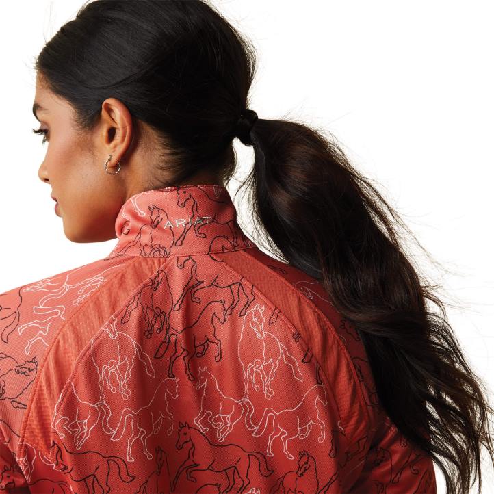 Camiseta interior Sunstopper 2.0 con cremallera de 1/4 Ariat mujer estampado de espejo siena tostada tapas 044J2829