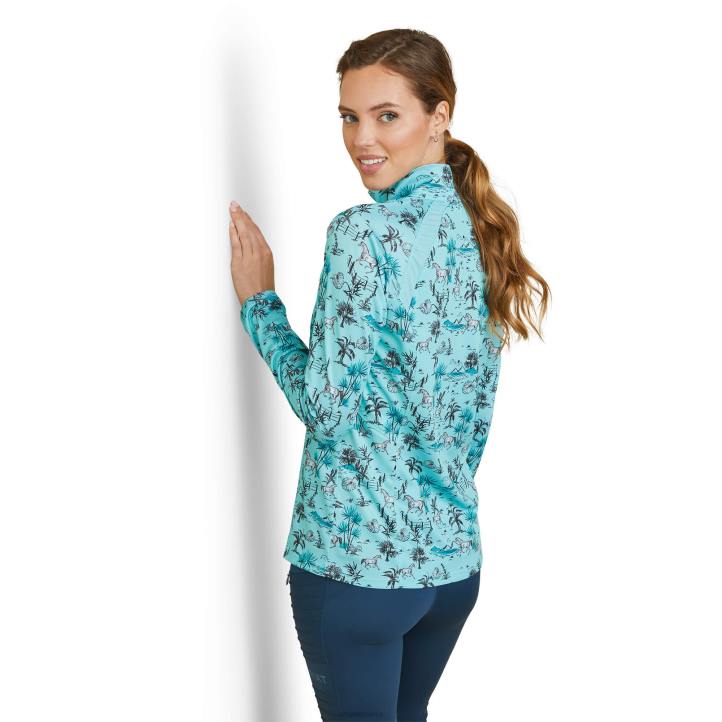 Camiseta interior Sunstopper 2.0 con cremallera de 1/4 Ariat mujer estampado piscina azul oasis tapas 044J2818