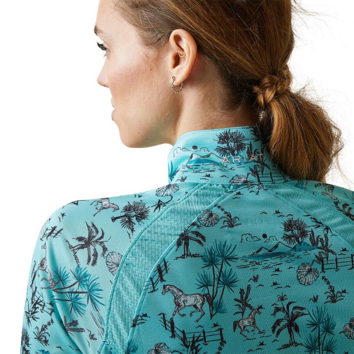 Camiseta interior Sunstopper 2.0 con cremallera de 1/4 Ariat mujer estampado piscina azul oasis tapas 044J2818