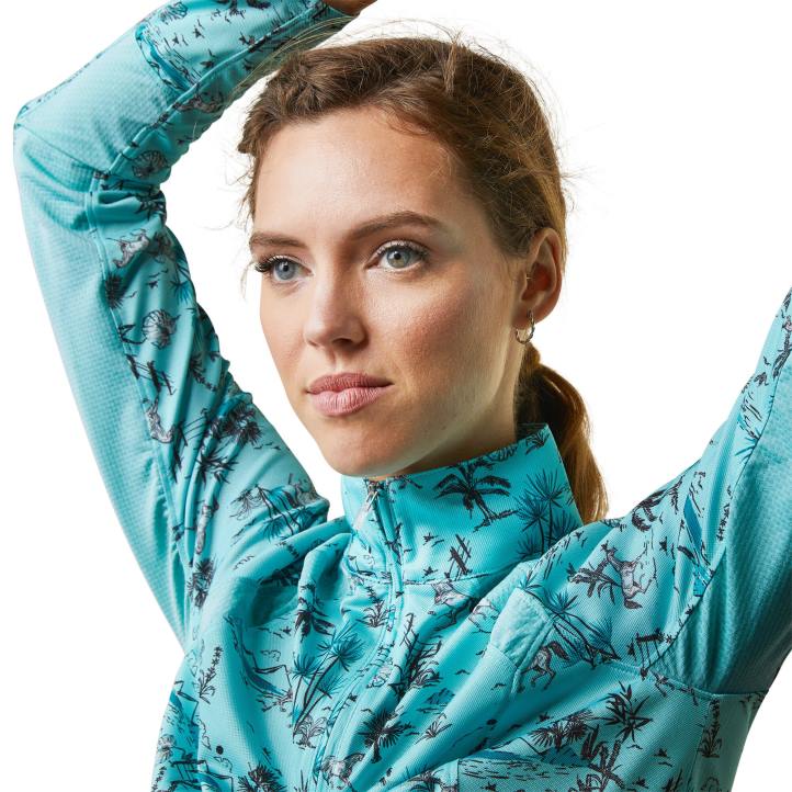 Camiseta interior Sunstopper 2.0 con cremallera de 1/4 Ariat mujer estampado piscina azul oasis tapas 044J2818