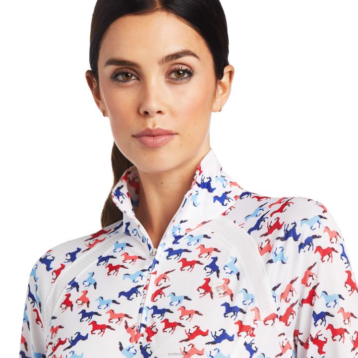 Camiseta interior Sunstopper 2.0 con cremallera de 1/4 Ariat mujer impresión de galope tapas 044J2866