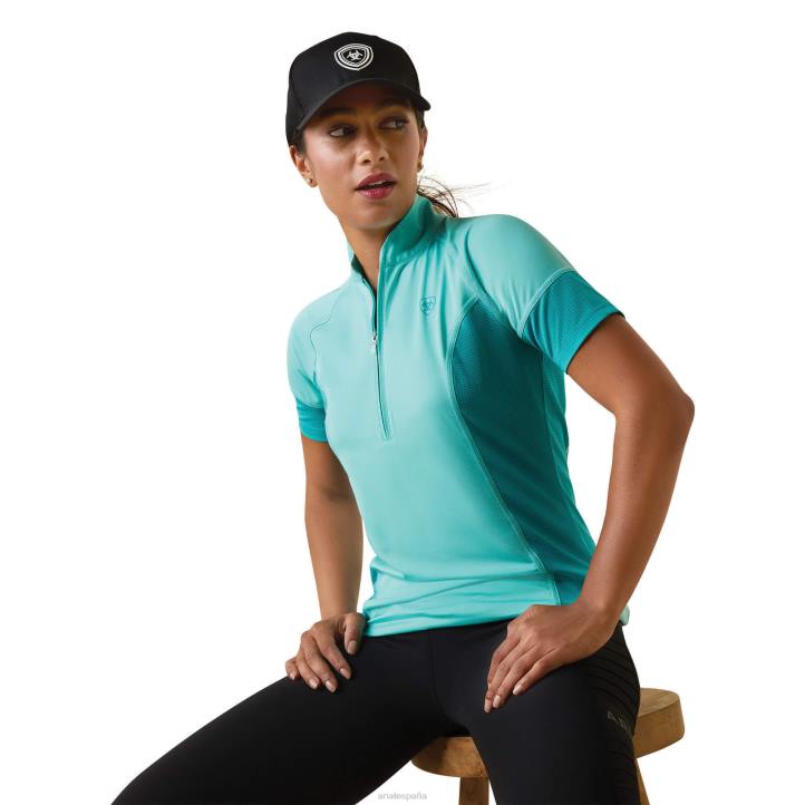 camiseta interior cambria con cremallera de 1/4 Ariat mujer azul piscina/verde viridian tapas 044J3178