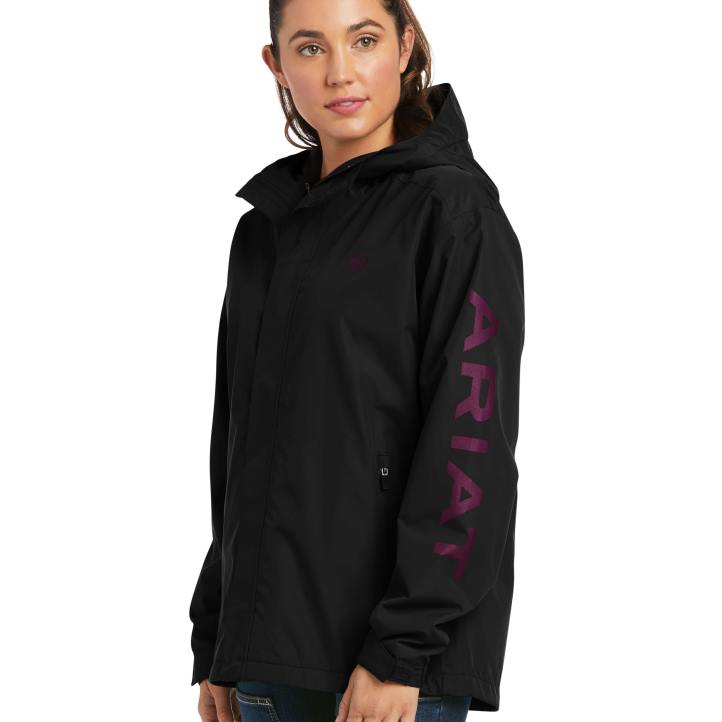 chaqueta impermeable con logo Stormshell Rebar Ariat mujer negro/morado tapas 044J3551
