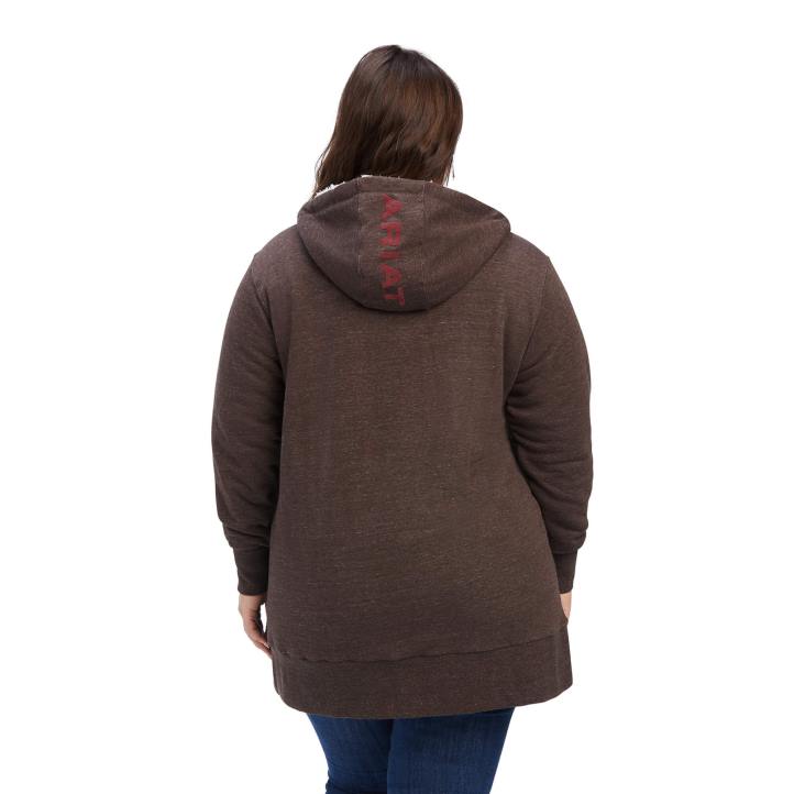 sudadera con capucha y cremallera completa con forro de sherpa real Ariat mujer corteza de baniano tapas 044J3402