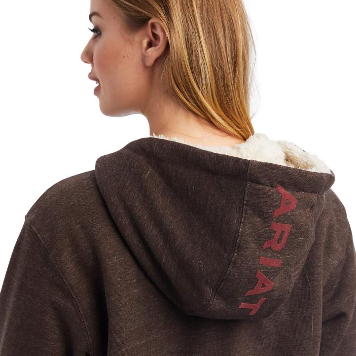 sudadera con capucha y cremallera completa con forro de sherpa real Ariat mujer corteza de baniano tapas 044J3402
