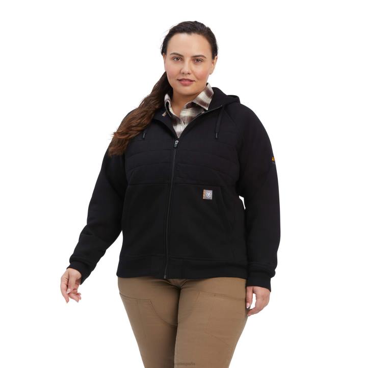 sudadera con capucha y cremallera completa con regulador de barras de refuerzo Ariat mujer negro tapas 044J3422