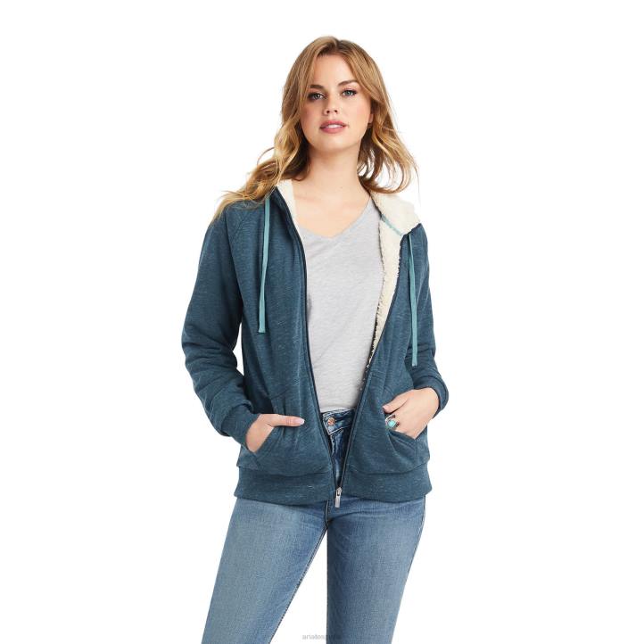 sudadera con capucha y cremallera completa de sherpa auténtico Ariat mujer azul marino de medianoche tapas 044J3387