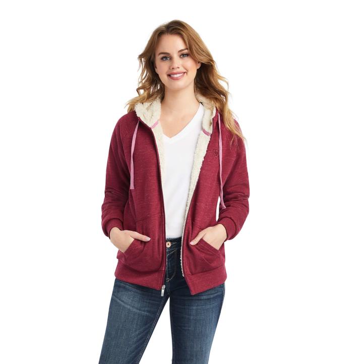 sudadera con capucha y cremallera completa de sherpa auténtico Ariat mujer rojo remolacha tapas 044J3393