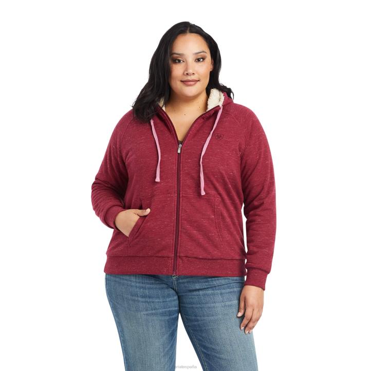 sudadera con capucha y cremallera completa de sherpa auténtico Ariat mujer rojo remolacha tapas 044J3393