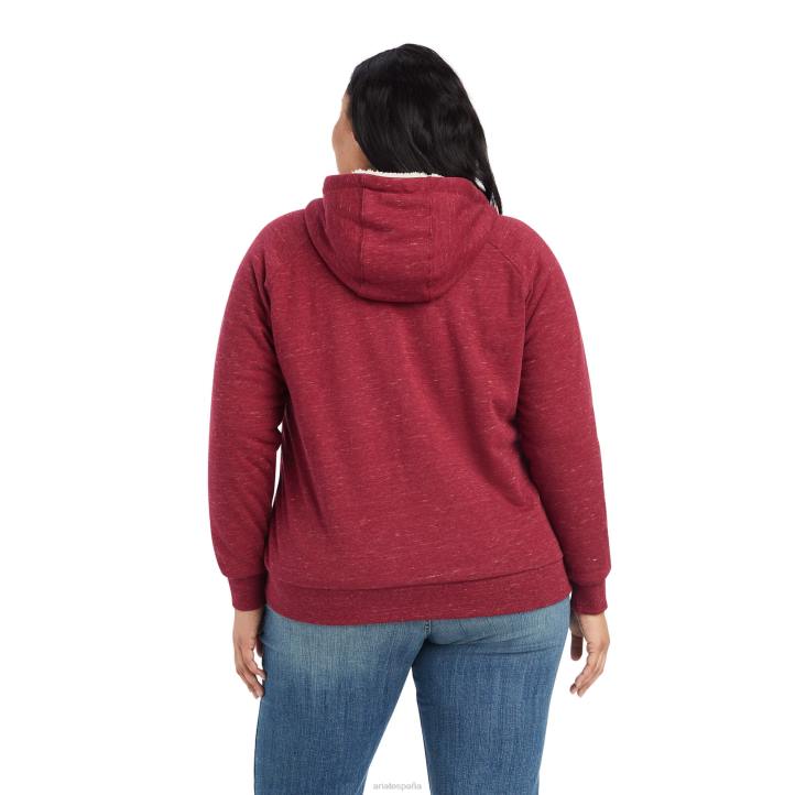 sudadera con capucha y cremallera completa de sherpa auténtico Ariat mujer rojo remolacha tapas 044J3393