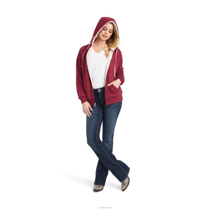 sudadera con capucha y cremallera completa de sherpa auténtico Ariat mujer rojo remolacha tapas 044J3393