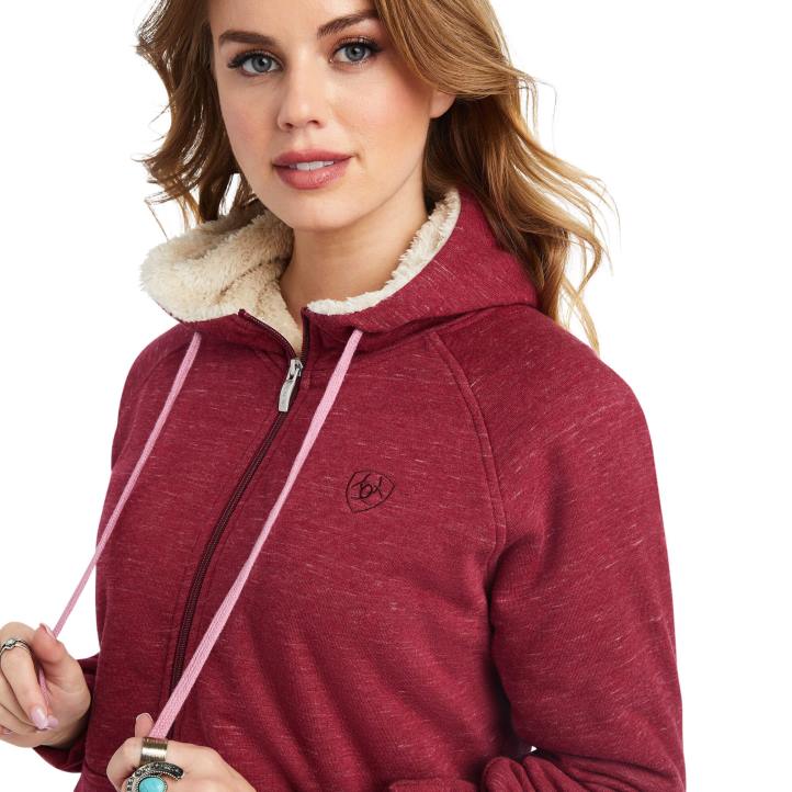 sudadera con capucha y cremallera completa de sherpa auténtico Ariat mujer rojo remolacha tapas 044J3393