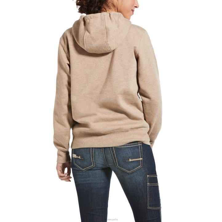 sudadera con capucha y cremallera de 1/2 rebar skills set Ariat mujer brezo de avena oscuro tapas 044J3452