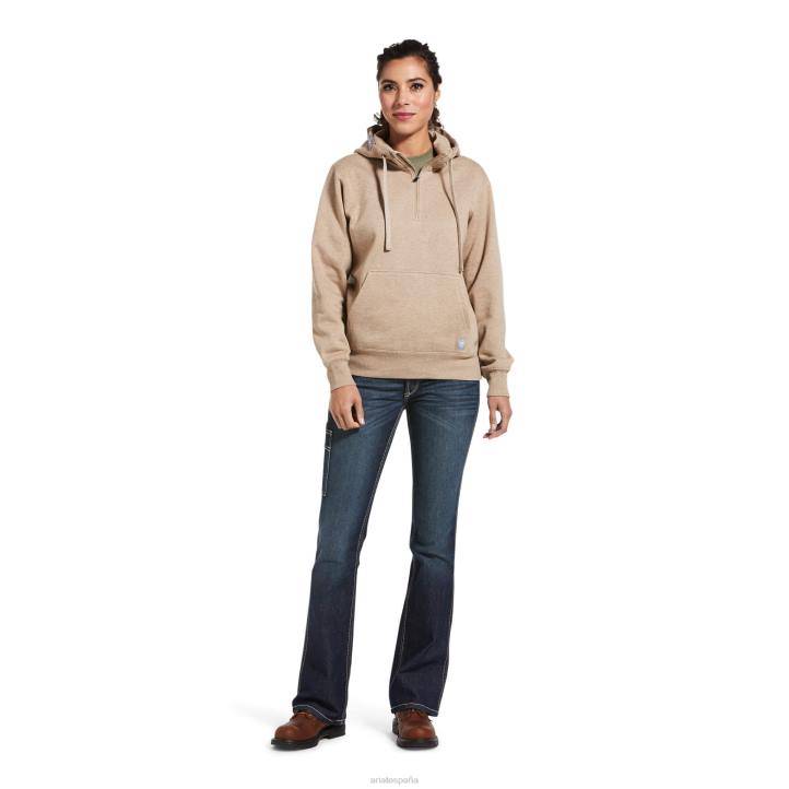 sudadera con capucha y cremallera de 1/2 rebar skills set Ariat mujer brezo de avena oscuro tapas 044J3452