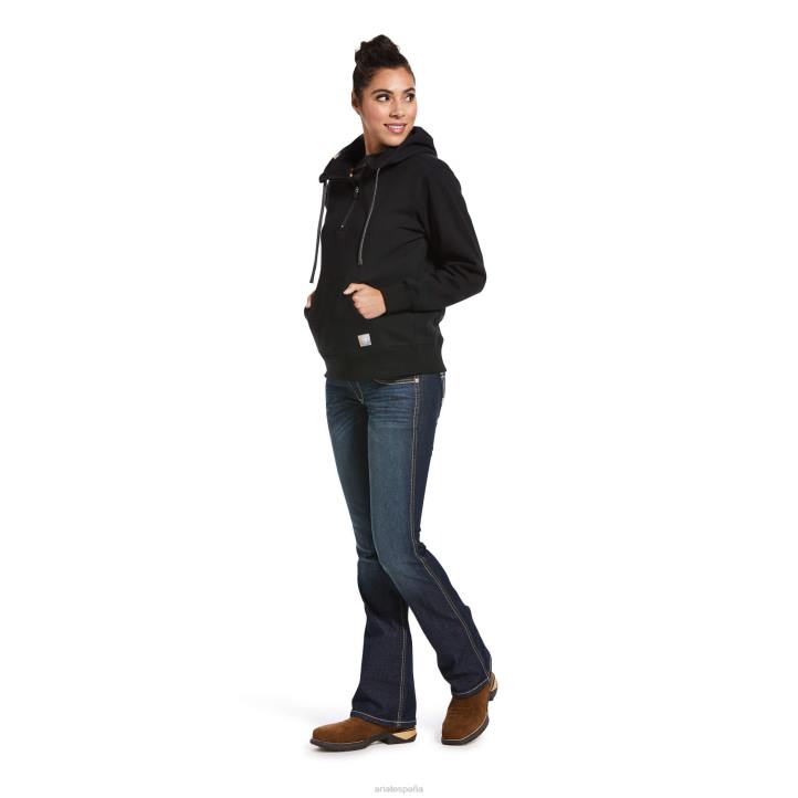 sudadera con capucha y cremallera de 1/2 rebar skills set Ariat mujer negro tapas 044J3451