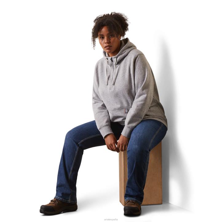 sudadera con capucha y cremallera de 1/2 rebar skills set Ariat mujer tinte espacial gris jaspeado tapas 044J3378