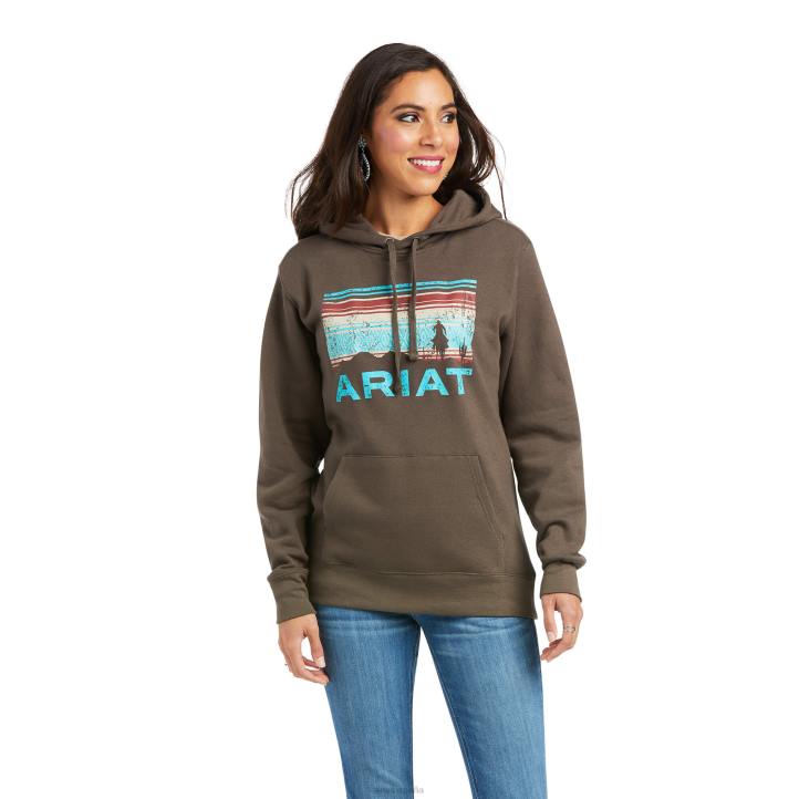 sudadera con capucha y logo en el brazo real Ariat mujer corteza de baniano tapas 044J3438