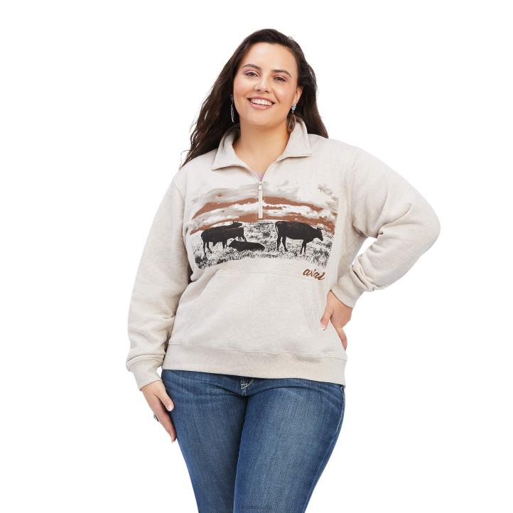 sudadera real Scenic con media cremallera Ariat mujer brezo de trigo tapas 044J3337