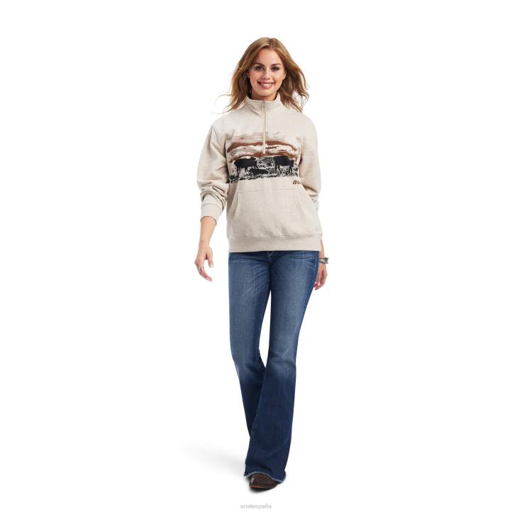 sudadera real Scenic con media cremallera Ariat mujer brezo de trigo tapas 044J3337
