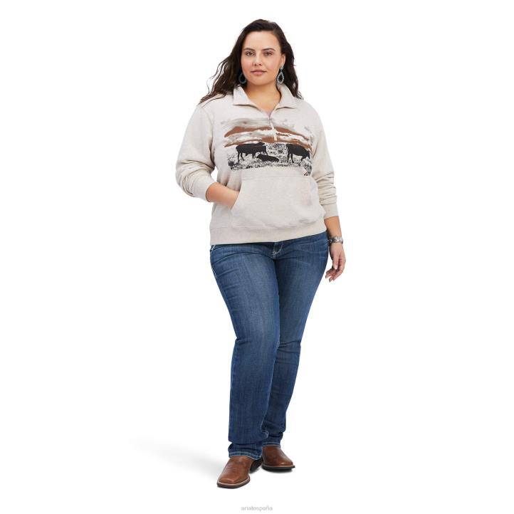 sudadera real Scenic con media cremallera Ariat mujer brezo de trigo tapas 044J3337