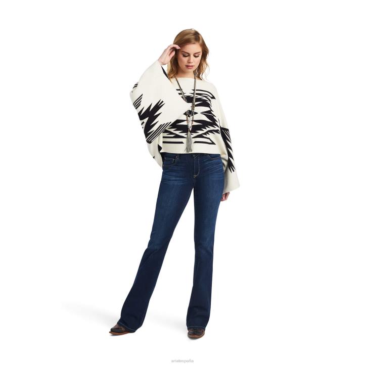 suéter en intarsia poncho chimayo Ariat mujer crema de mantequilla/negro tapas 044J3314