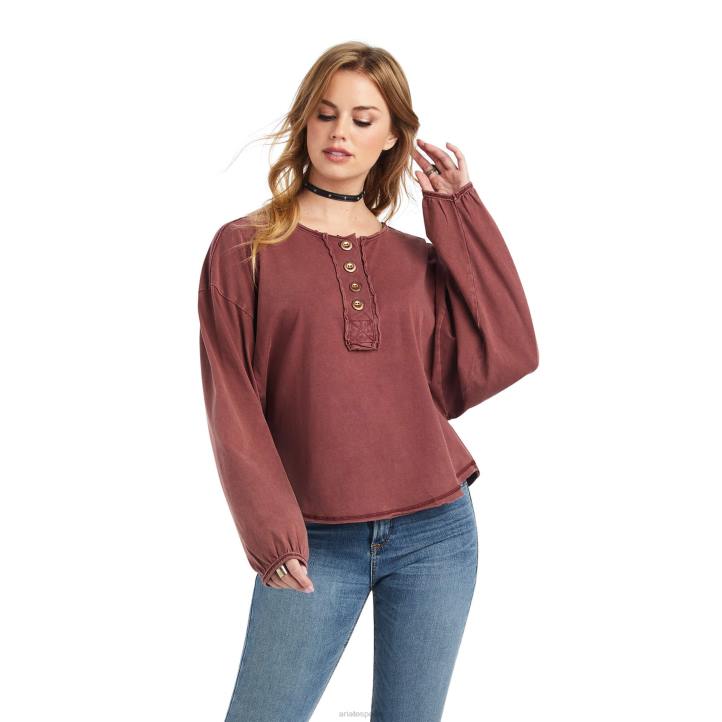 top henley piñón Ariat mujer bandera granate tapas 044J2956