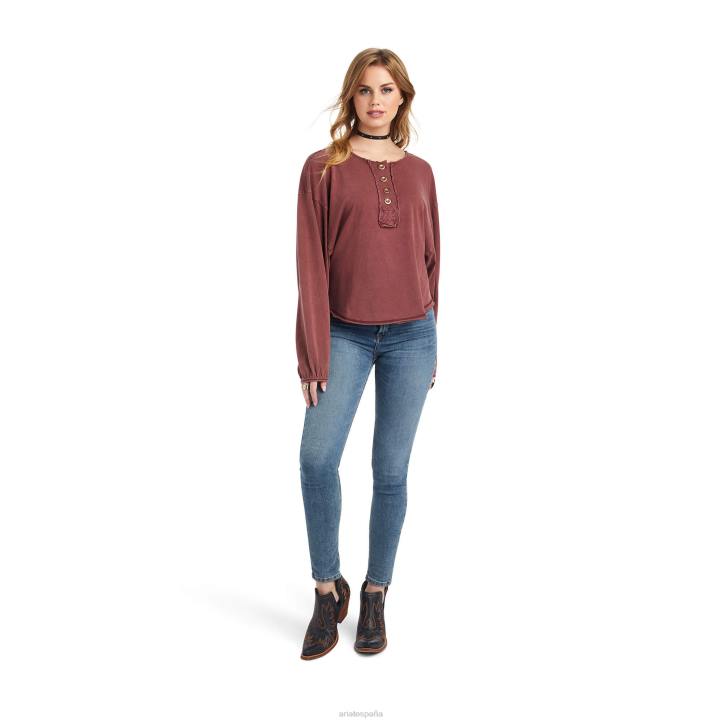 top henley piñón Ariat mujer bandera granate tapas 044J2956