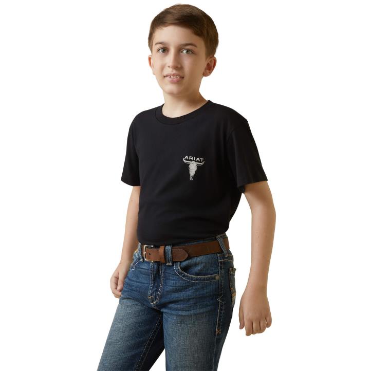 camiseta con bandera de calavera de buey Ariat niños negro ropa 044J3992