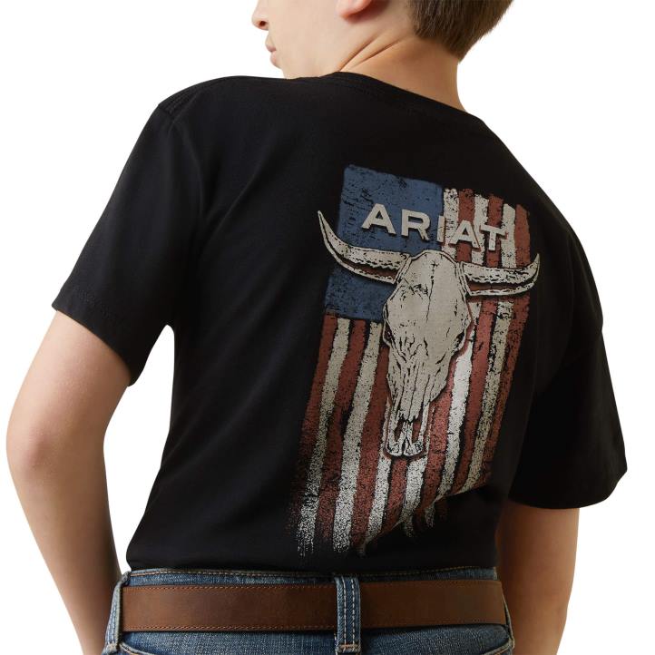 camiseta con bandera de calavera de buey Ariat niños negro ropa 044J3992