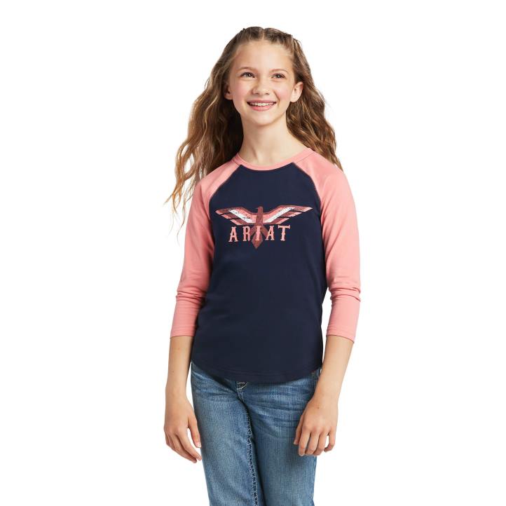 camiseta real firebird bb ls Ariat niños azul marino/flor de durazno ropa 044J4050