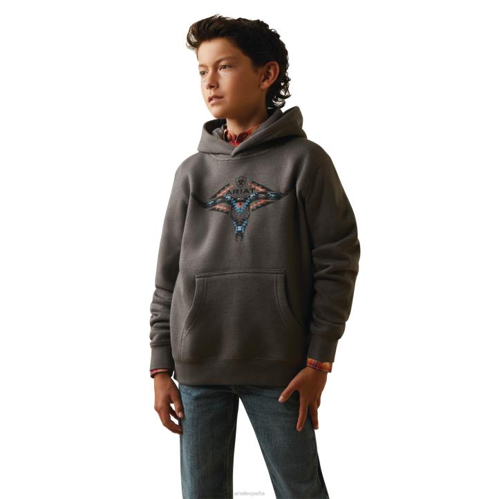 sudadera con capucha de horns suroeste Ariat niños brezo gris medio ropa 044J4107